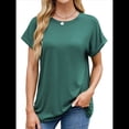 thumbnail image 3 of Camisetas Casuales Holgadas para Mujer, Camisetas de Verano de Corta con Cuello Redondo y Modernas Verde Oscuro XXL, 3 of 10