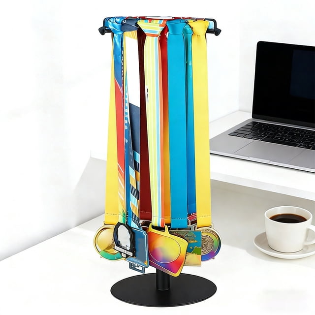 Medal Hanger,21.26In Rotating Medal Display Rack Trophy Shelf Open Frame Versatile Placement Secure Support, Sport Decor for Soccer Football Basketball Race Gymnastic Medal Trophy Storage