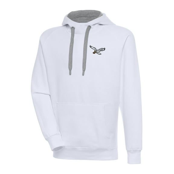 Men's Antigua White Philadelphia Eagles Throwback Logo Victory Pullover Hoodie