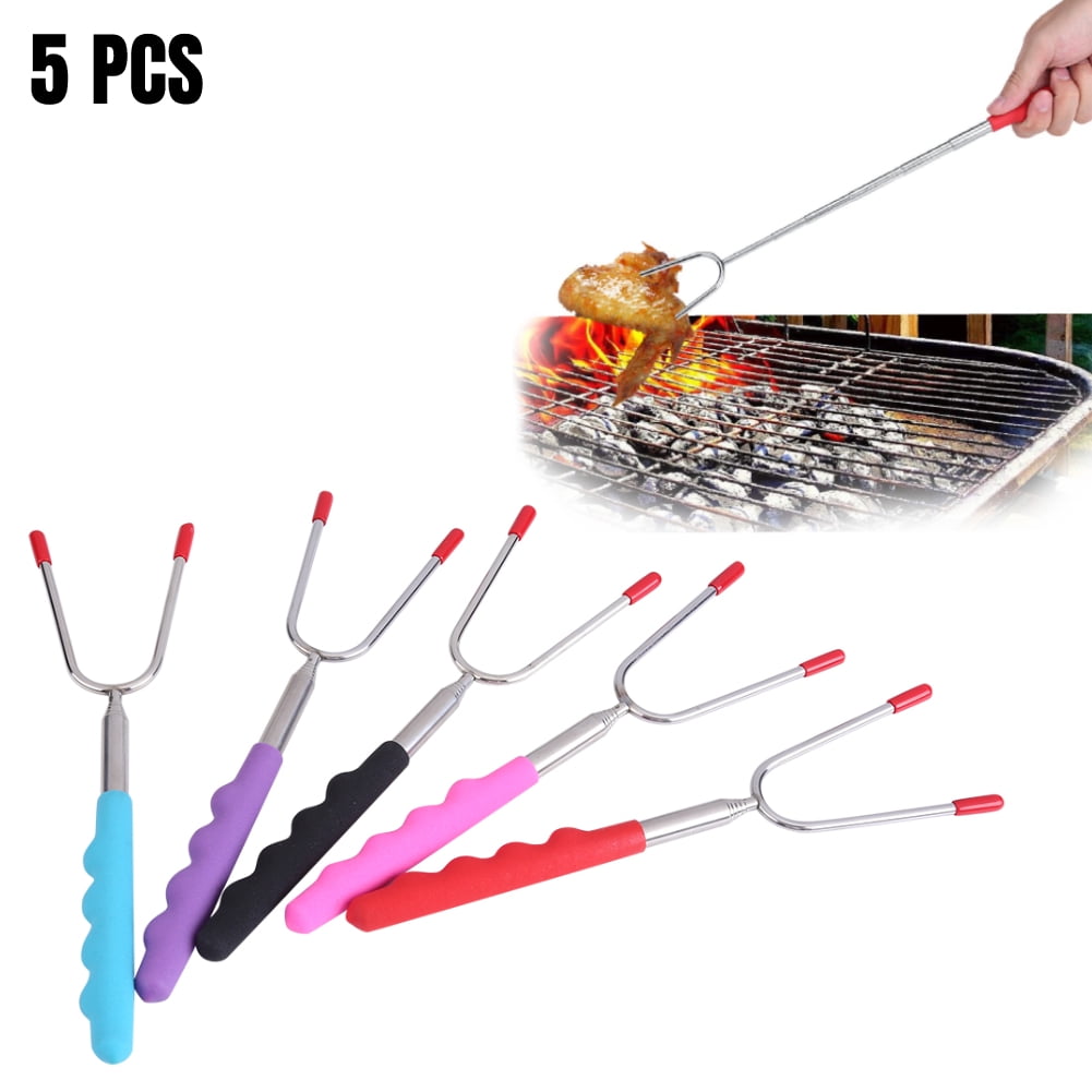 Ccdes 5Pcs Marshmallow Roasting Sticks Telescoping BBQ Hot Dog Skewers Forks Stainless Steel