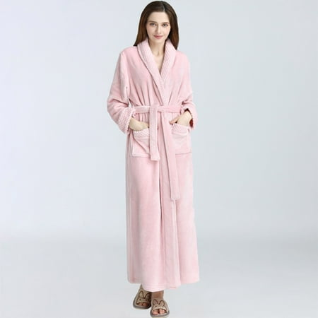 

YSEINBH Lightweight Soft Nightgown Warm Fleece Winter PajamasDresses Elegant Sleepwear Long Bathrobes For Women