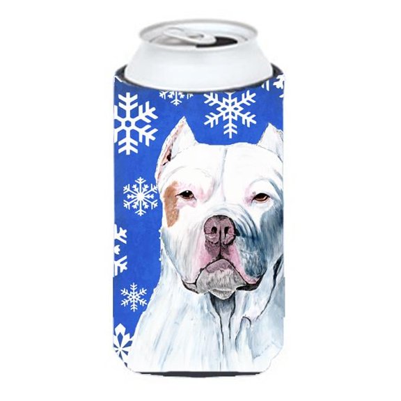 Pit Bull Winter Snowflakes Holiday Tall Boy bottle sleeve Hugger