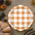 thumbnail image 4 of ACDANC Fall Harvest Paper Plates,Gingham Dessert Plates,9" Cake Salad Fruit Paper Plates,Disposable Autumn Theme Dinning Plates,Orange White Plaid Tableware,Thanksgiving Party Supplies,Bbq Picnic, 4 of 7