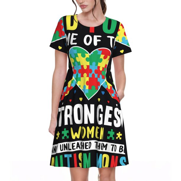 Balery I Love With Autism Vestidos sueltos de manga corta para mujer, vestidos de verano 2025, vestidos casuales de corte A con vuelo.