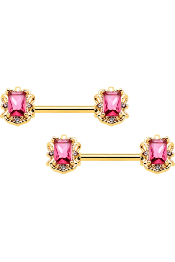 14G Womens Piercing Stainless Steel Bright 2Pc Regal Escutcheon Nipple Ring Set 9/16