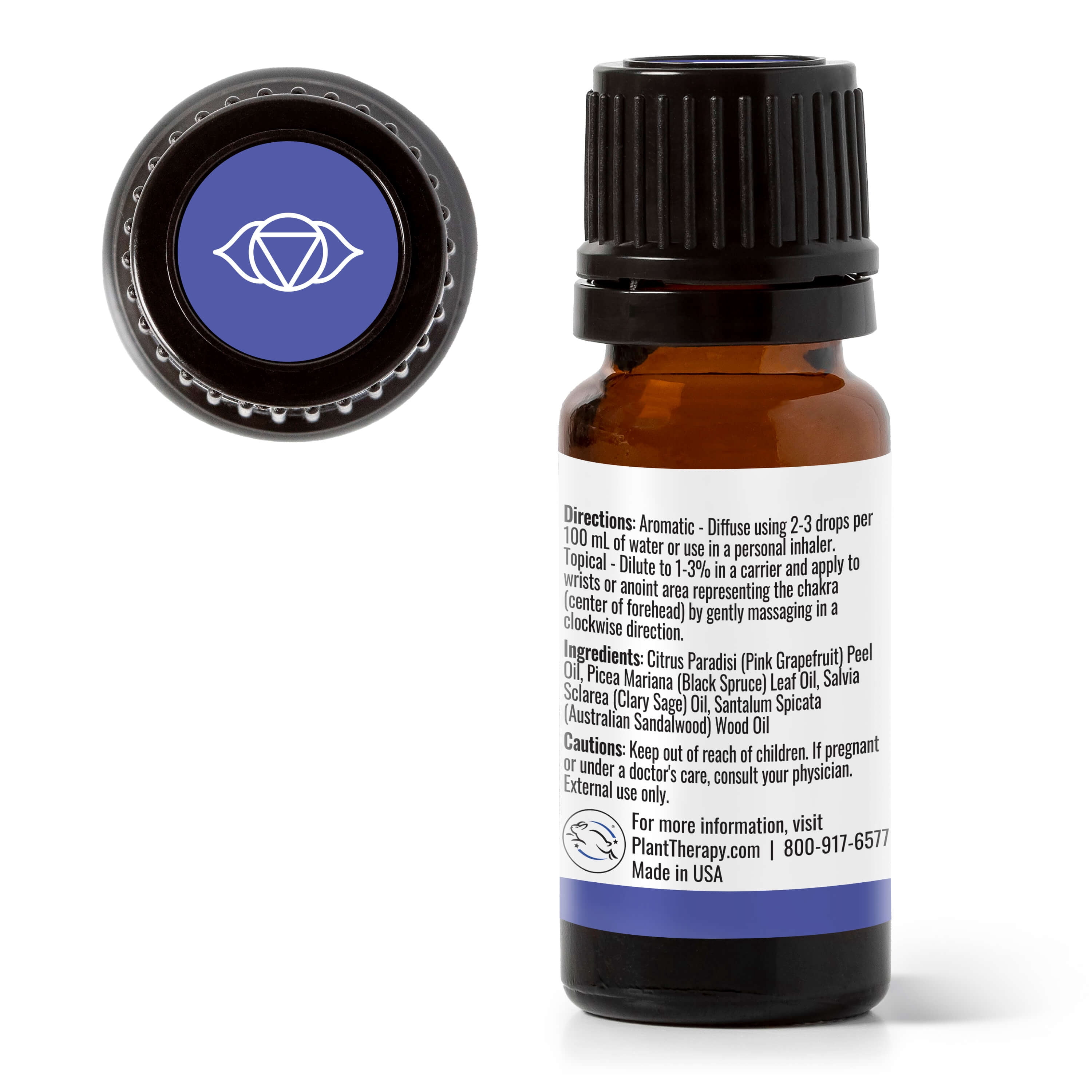 Plant Therapy Chakra 6 Clear Intuition Essential Oil Blend (Brow Chakra) 10 mL (1/3 oz) 100% Pure, Undiluted, Therapeutic Grade