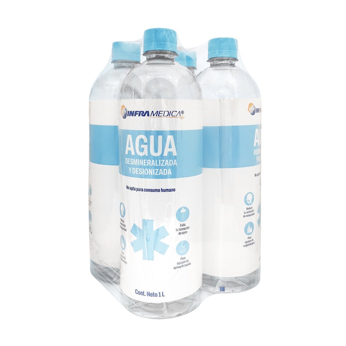Agua Desmineralizada Destilada Infra 1 Litro, Pack 4 piezas, Uso Médico ...