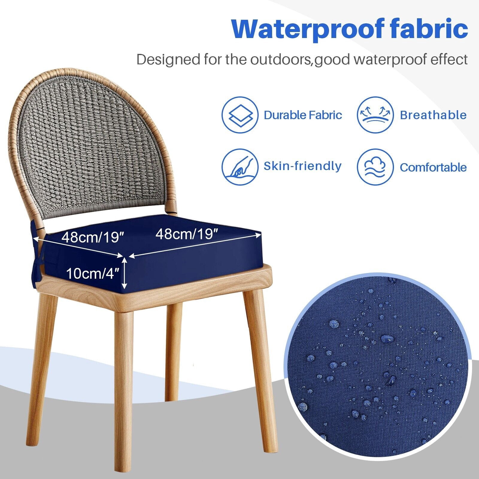 (Set of 2) Outdoor Chair Cushions for Patio Furniture, Waterproof 19" x 19" x 3" Square Patio Chair Seat Cushion with Non-Slip Ties & Handle