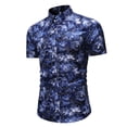 thumbnail image 4 of LSLJS Mens Casual Short Sleeve Printing Cardigan Turn-Down Collar T-Shirt Blouse Tops, 4 of 5