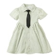 thumbnail image 2 of Vestido de manga corta con cuello vuelto para niñas, vestido sin mangas con botones finos, falda francesa ceñida con volantes en la cintura, falda de poliéster para niñas, 2 of 6
