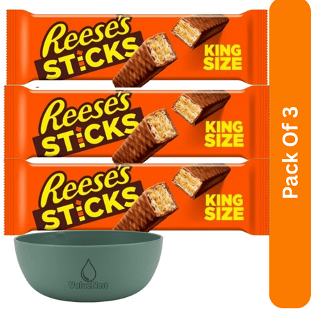 Reese's Sticks Milk Chocolate Peanut Butter Wafer King Size Pack 3 oz Candy, With Olive Green Bowl By ValueNest