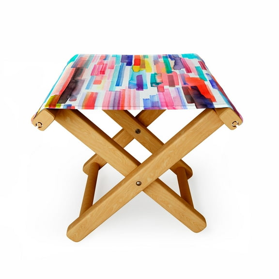 Society6 Ninola Design Brushstrokes Stripes Abstract Watercolor Outdoor Ottoman