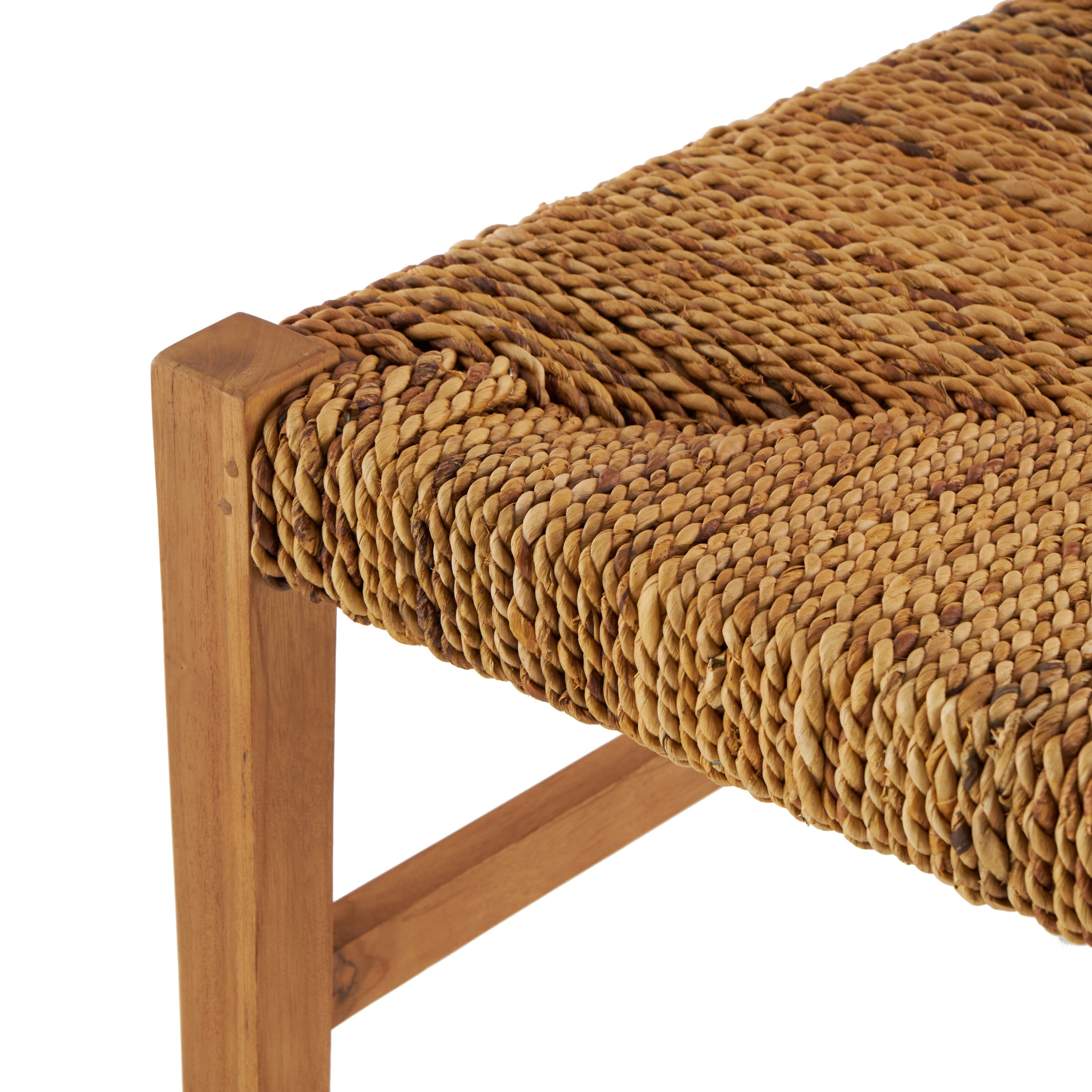 DecMode Teak Wood Handmade Lounge Chair with Woven Banana Leaf Seat, Light Brown, Set of 2