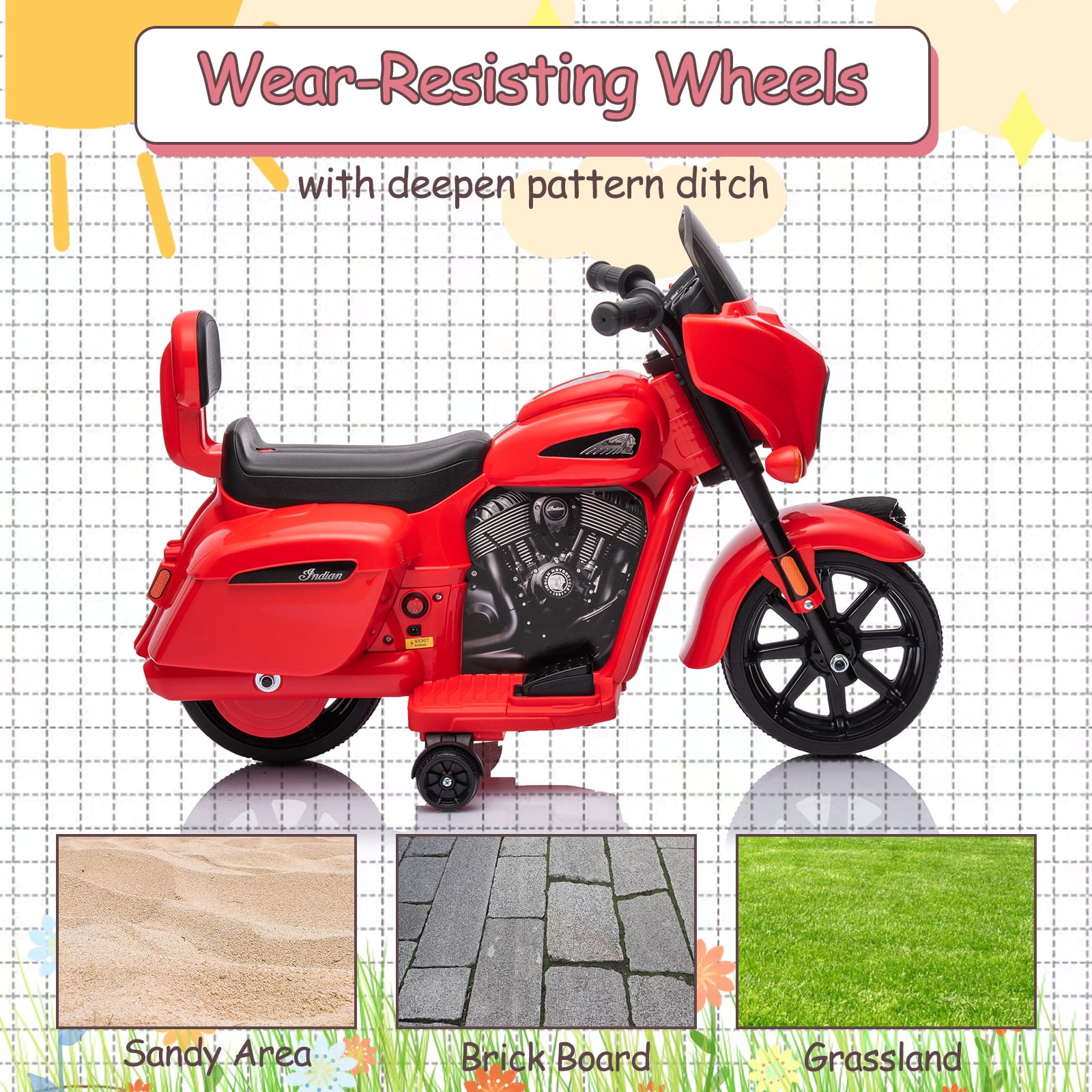 M optimized Ride on Motorcycle for Kids, 6V Electric Dirt Bike, Battery Power Motorcycle with Music and Headlight for Boys Girls 3-8 Years