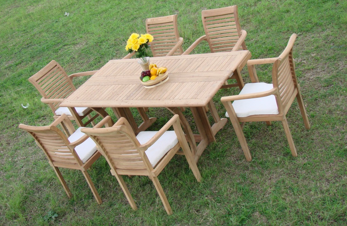 Teak Dining Set:6 Seater 7 Pc - 69" Warwick Dining Rectangle Table And 6 Mas Stacking Arm Chairs Outdoor Patio Grade-A Teak Wood WholesaleTeak #WMDSMS6 - image 4 of 4