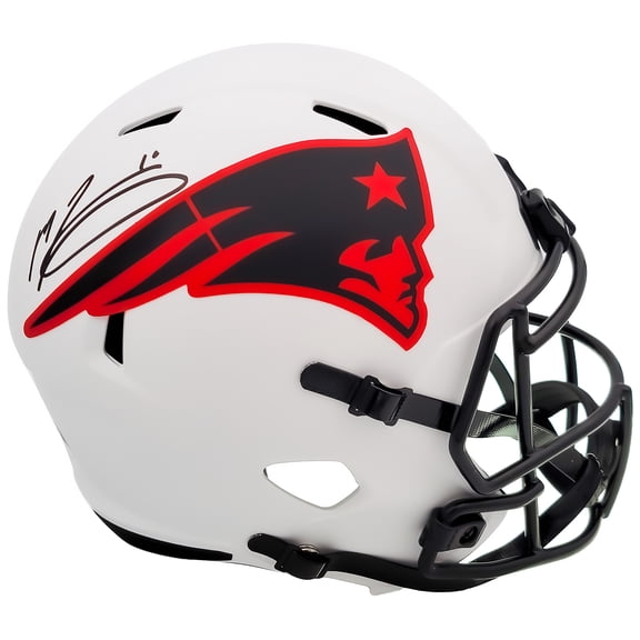 Mac Jones Autographed New England Patriots Lunar Eclipse White Full Size Replica Speed Helmet Beckett BAS QR 202966