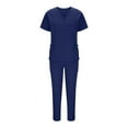 thumbnail image 3 of Scrubs for Women Sets with Pockets Short Sleeve V-Neck Solid Color Loose Drawstring Pants Pocket Caregiver Blouses Nursing Uniform Set, 3 of 9