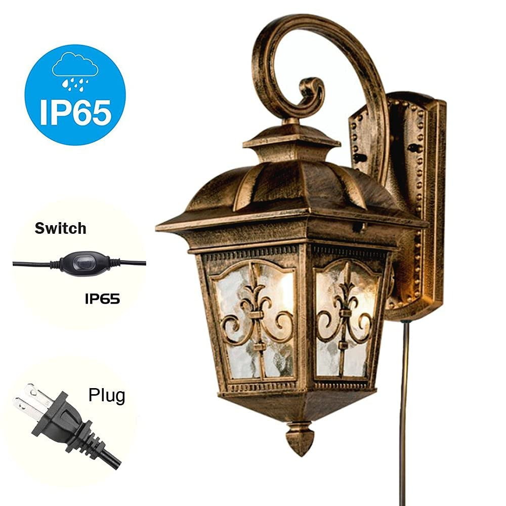 Kiven Classical Outdoor/Indoor Plug in Wall Mount Sconce Metal with Clear Glass Downward Hanging Traditional Exterior Light