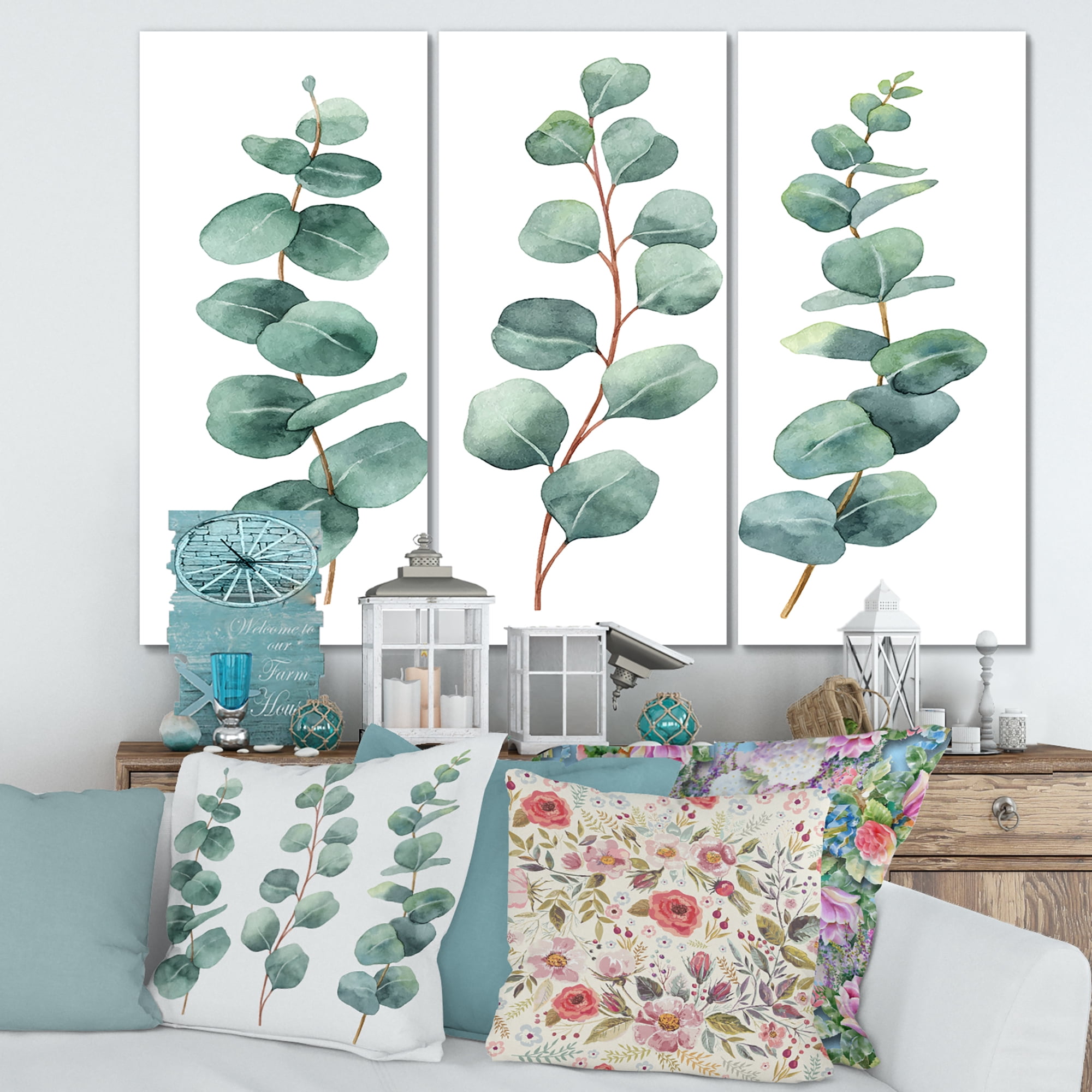 Designart ' Young Eucalyptus Branches and Leaves I ' Traditional Canvas Wall Art Print
