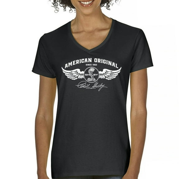 American Original Shelby Since 1962 Women's V-Neck T-shirt Cobra Wings Classic Muscle Car GT500 Mustang Powered by Ford Tee