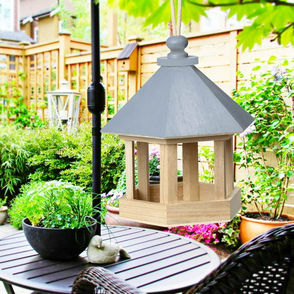 UNLLLL Wooden Bird Feeder for Outdoors Hanging, Hexagon Shaped with Roof, Weatherproof and Durable, for Outdoors Squirrel Proof, Cardinal Bird Feeder