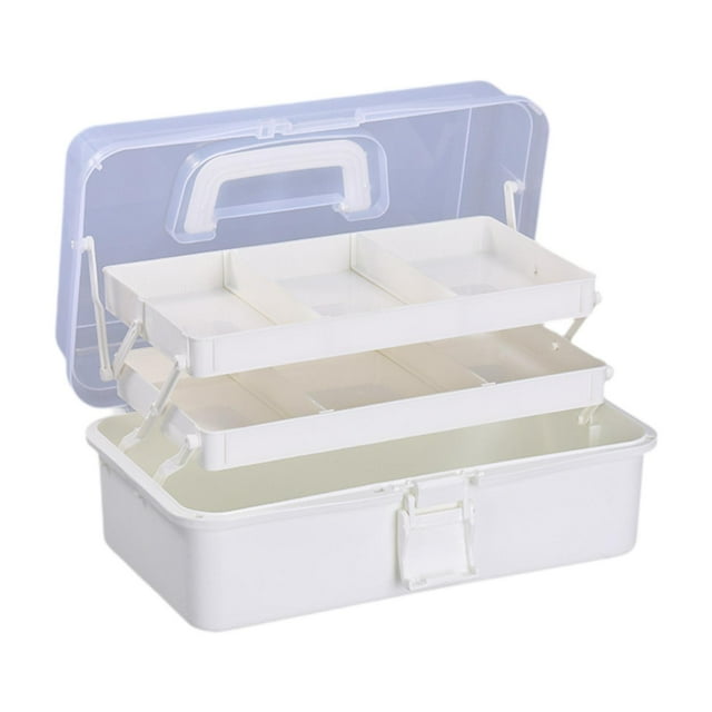 Caja de almacenamiento de 3 niveles, estuche de arte plegable, organizador de manualidades multifuncional, caja de aparejos portátil para maquillaje, Blanco