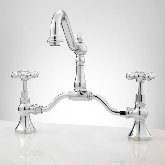 Open Box Elnora 12" Bridge Lavatory Faucet - Cross Handles & Drain - Overflow - Chrome Plated