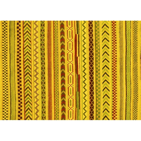 Ahgly Company Machine Washable Indoor Rectangle Abstract Yellow Modern Area Rugs, 6' x 9'