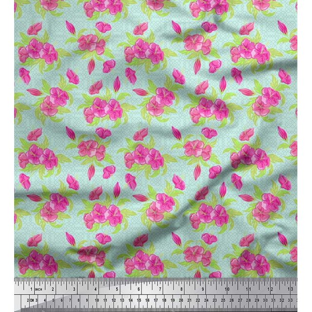 Soimoi Polyester Georgette Fabric Geometric Design,Leaves & Floral Artistic Print Fabric by the Yard 42 Inch Wide