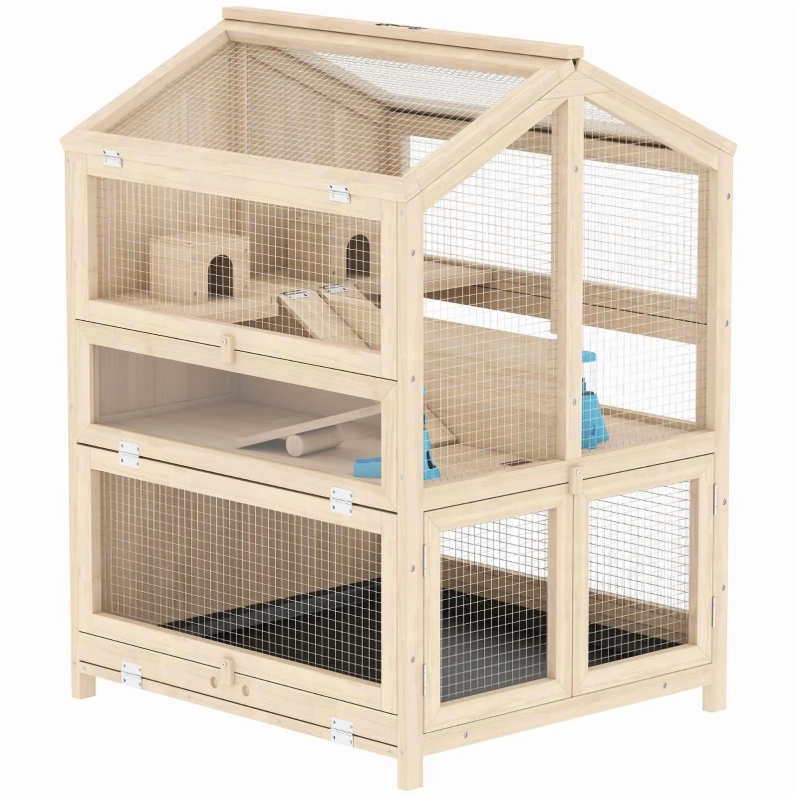 Small Animals Cage,3 Tier Pet Cage,Wooden Hamster Cage
