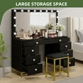 thumbnail image 4 of Uforic 55" Vanity Desk with Lighted Mirror & Power Outlet & 8 Drawers, Modern Makeup Vanity Table Set with Storage Stool, Black, 4 of 9