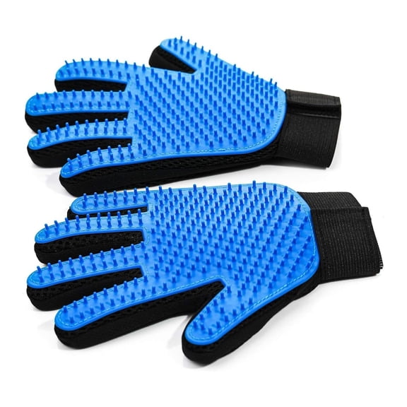 Pet Hair Removal Glove for Dogs & Cats, 2-in-1 Deshedding Brush & Massage Mitt - Grooming Gloves for Shedding Control, Bathing and Washing, Safe for Short/Long Hair Pets 2-Pack (Blue)