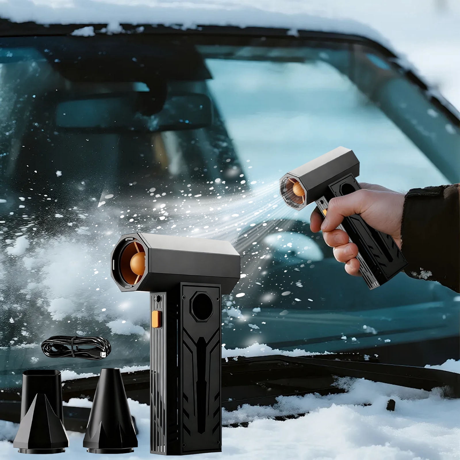 Hxlamzoo 5000W Portable Snow Blower with High-Speed Turbine Tech for Car Windshield Defrost and Driveway Snow Removal, Battery-Powered for Long Runtime in Cold Weather, Ideal for Year-Round Cleaning