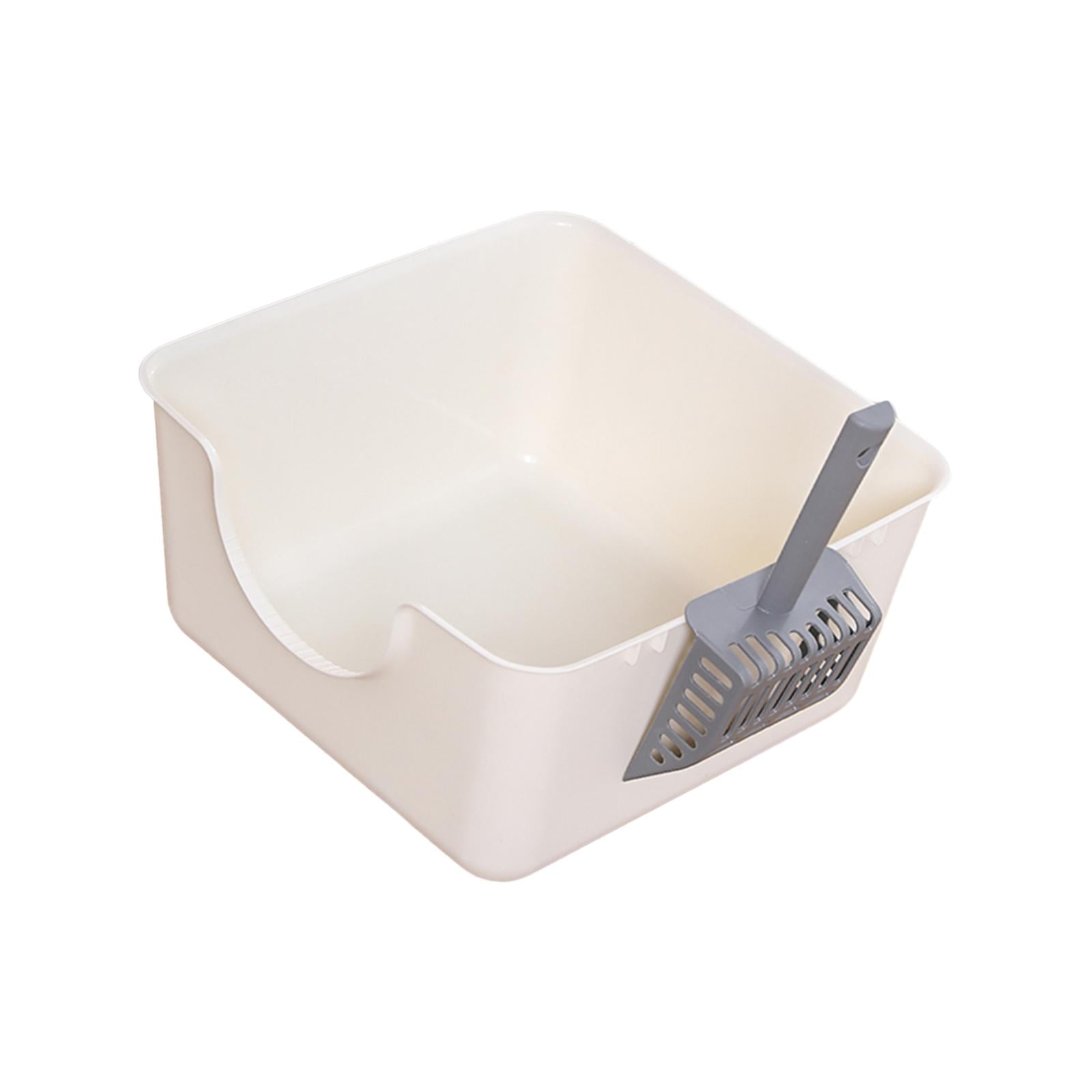 YWMJZEU Cat Litter Box Easy to Clean with Scoop for Indoor Cats Open Top Pet Litter Tray White