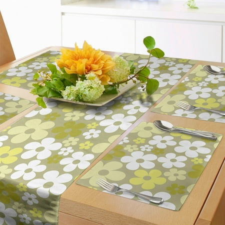 

Grey Yellow Table Runner & Placemats Repeating Motifs Basic Abstract Flowers Continuous Print Set for Dining Table Decor Placemat 4 pcs + Runner 14 x90 Pastel Yellow Khaki by Ambesonne
