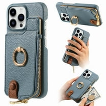 ELEHOLD for iPhone 11 Pro Max Luxury Leather Wallet Case with Back Flip Card Slots RFID Blocking Zipper Cash Pocket Stand Function Ring Holder Support Magnetic Car Mount Shockproof Case,blue