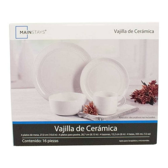 Vajilla de Cerámica MainStays 16 Piezas Blanco
