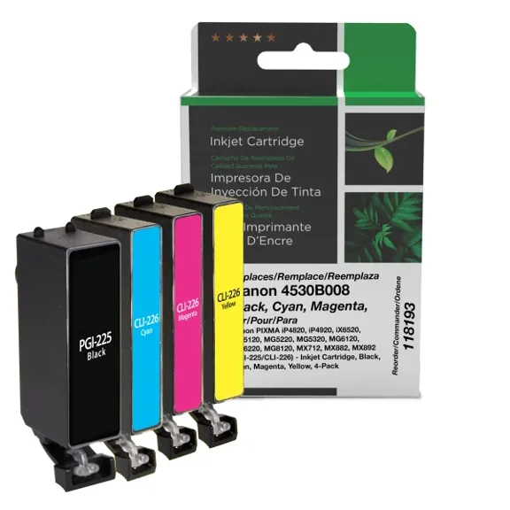 Remanufactured Clover Imaging Black, Cyan, Magenta, Yellow Ink Cartridges compatible with Canon PGI-225/CLI-226 (4530B008) 4-Pack