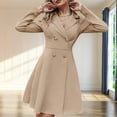 thumbnail image 6 of Women Double Breasted Elegant Slim Fit - Lapel Long Sleeves Casual Work Events Blazer Dresses Khaki XL, 6 of 8