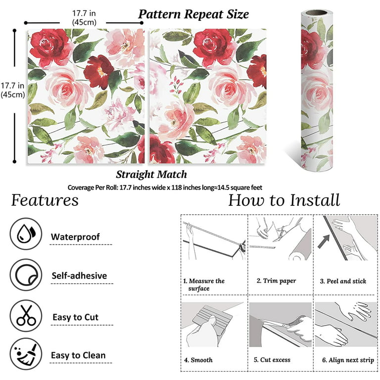 Self Adhesive Vinyl Shelf Drawer Liner Contact Paper Floral Wallpaper  Stickers