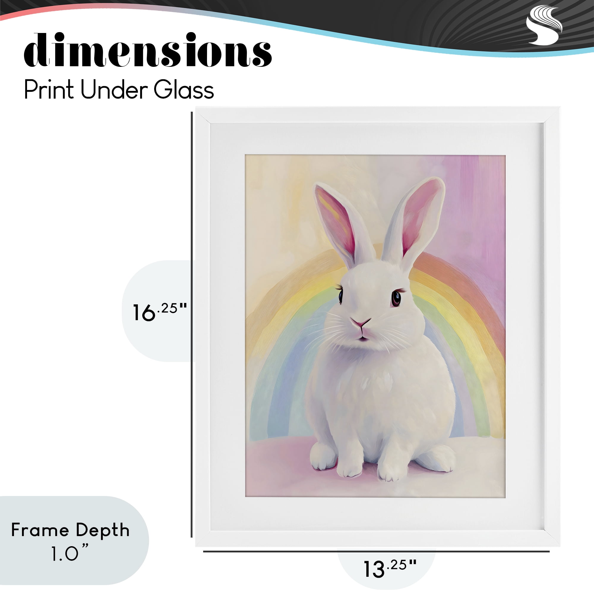Stupell Industries Rainbow Bunny in Pastel Hues White Framed Print Under Glass, design by The Prints Vibe