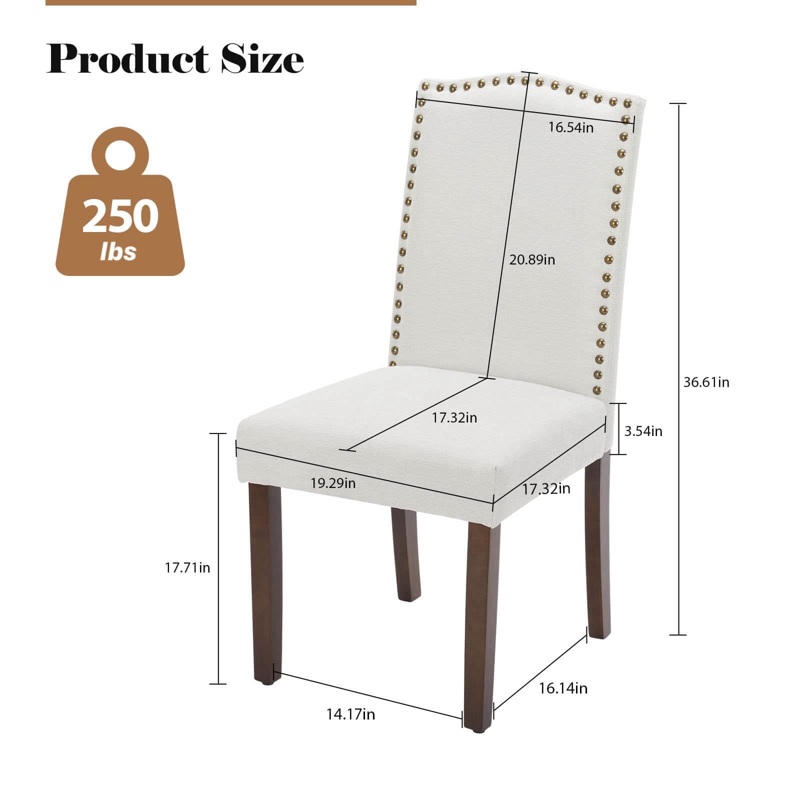 Aukfa Dining Chairs Set of 2, Kitchen Dining Room Chairs Side Chairs with Nailhead Trim Beige