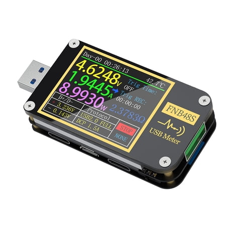 NFTIGB 9 Pin USB Voltage Meter Screen Flip Gravity Sensor Multifunctional Ammeter Tester FNB48