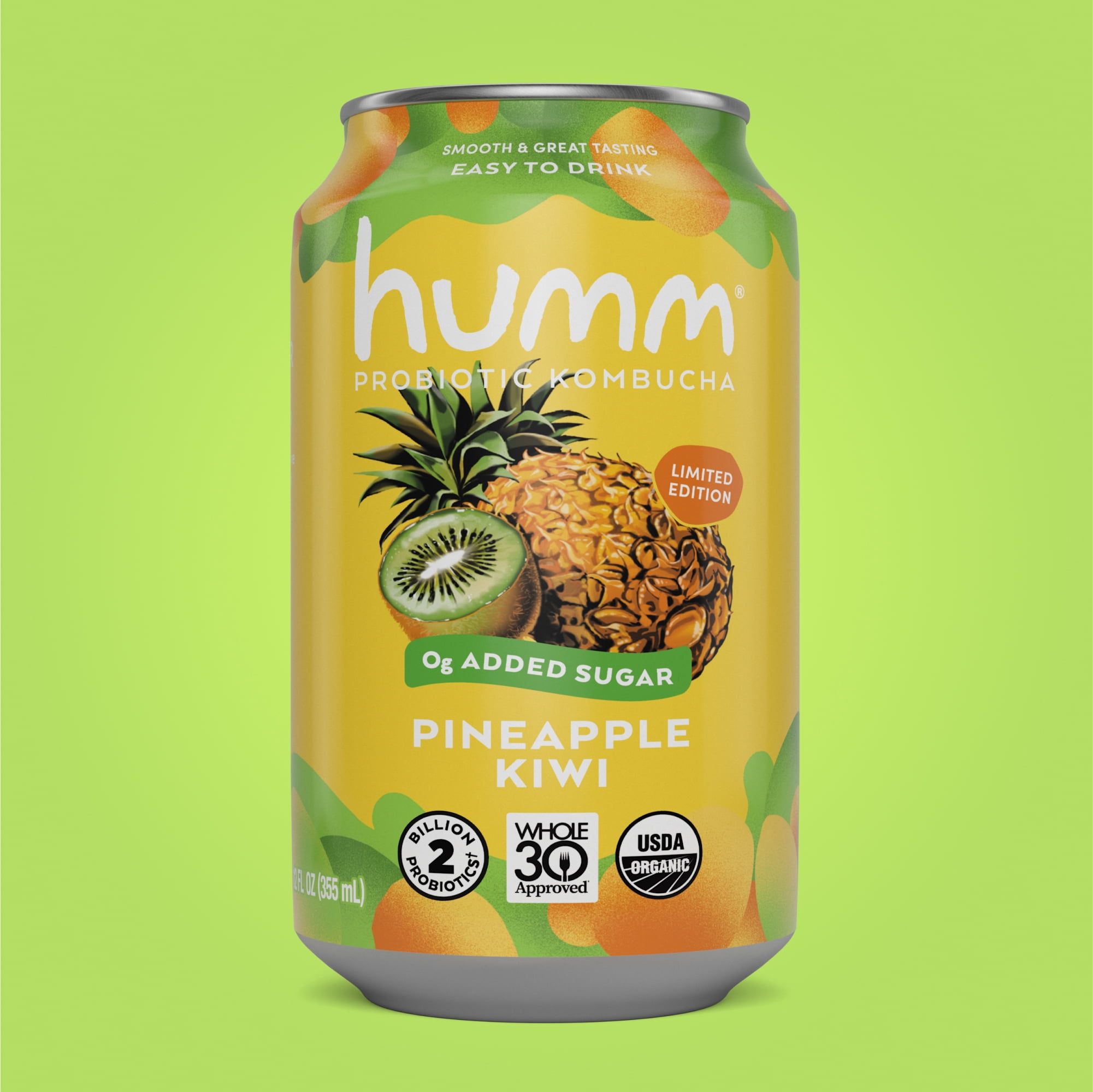 Humm Kombucha Whole30 Approved, Pineapple Kiwi, 12 Pack, 12 oz