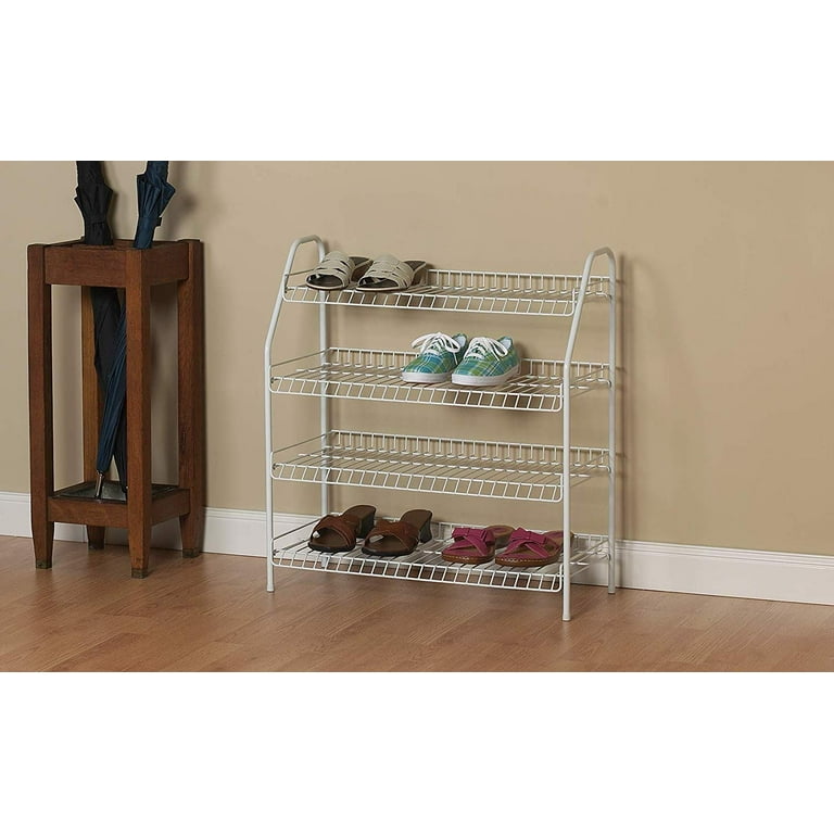 Rubbermaid Freestanding 4-Tier Wire Shelf Shoe Rack and Organizer, White