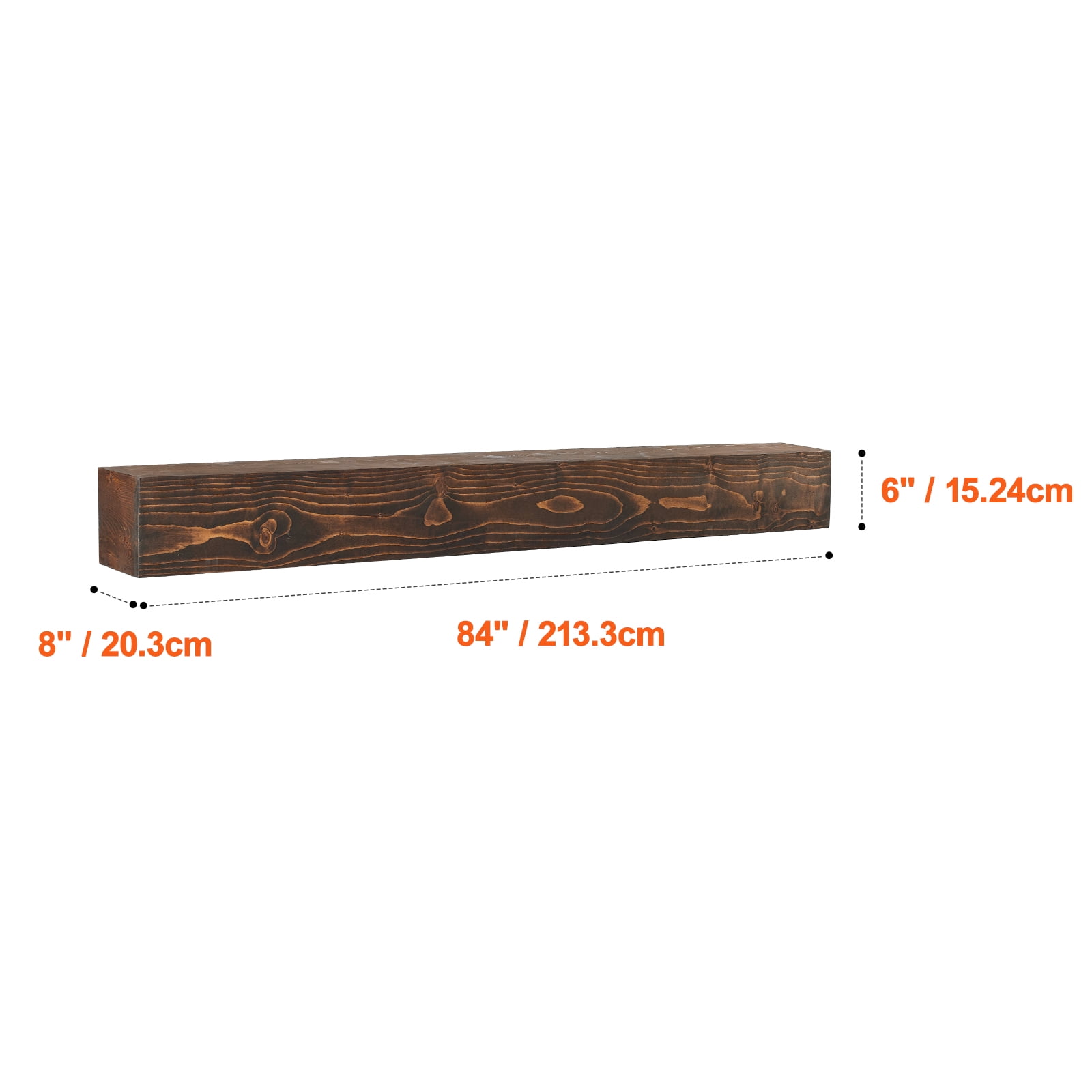 KFFKFF Natural Wood Fireplace Shelf, 84"x8"x6", Supports up to 50 lbs, Wall-Mounted Rustic Farmhouse Mantel, Crafted for Decorative Wall Above Fireplace, in Natural Brown