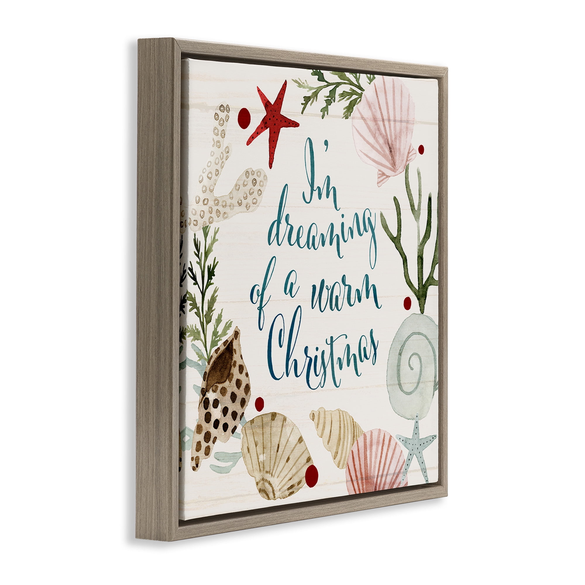 Stupell Industries Dreaming of Warm Christmas Phrase Holiday Painting Brown Floater Framed Canvas Art Print Wall Art, 18 x 18