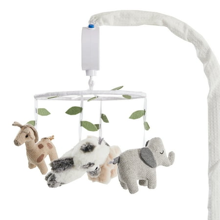 UPC: 0190945127563 | Levtex Baby – Mozambique Musical Rotating Baby Crib Mobile – Plush Giraffe Panda Lion and Elephant – Grey Taupe Cream Whie and Green – Nursery Accessories