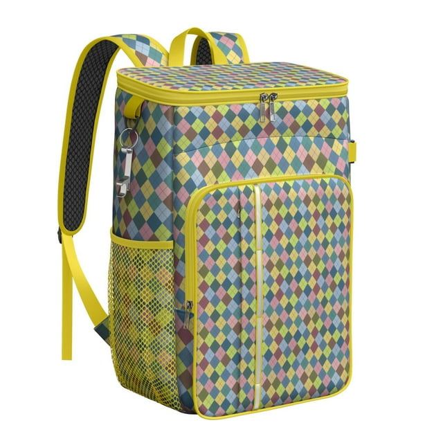 Sac à Dos Glacière Vintage à Carreaux - Sac Glacière Souple Isolé 20 L avec Rétention de Froid Durable pour le Camping