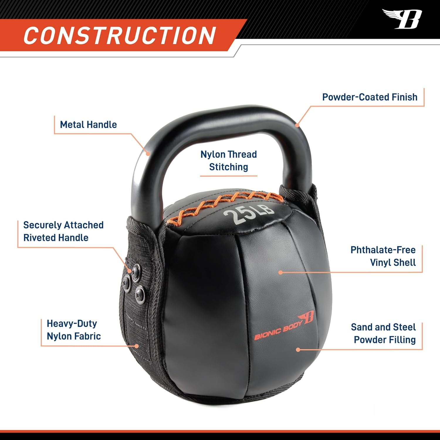 Bionic Body, 25lb Soft Kettlebell, Single